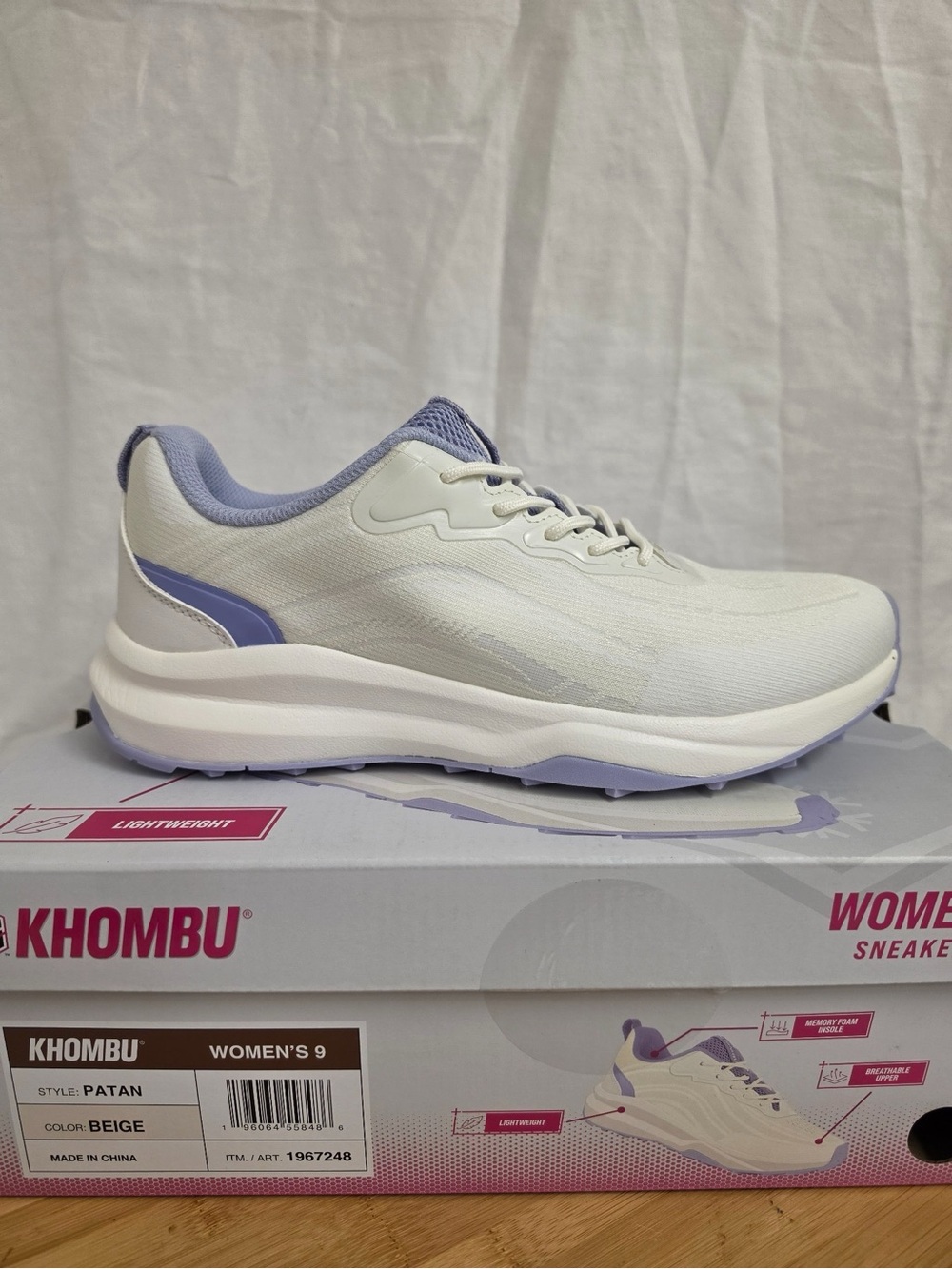 Khombu Patan Women’s Sneakers Size 9 Beige Lavender Memory Foam New in Box